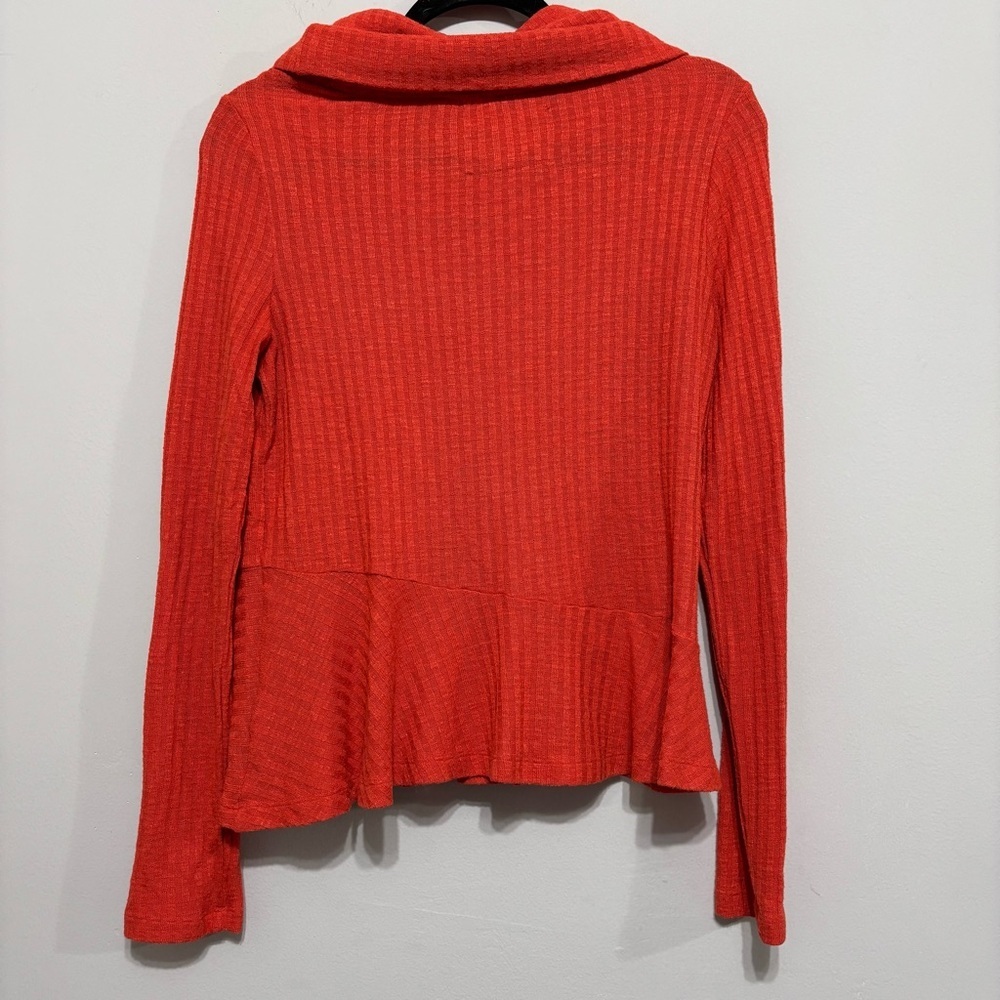 Anthropologie Vibrant Orange, Cowl Neck Long Sleeve  Shirt - Picture 3 of 4